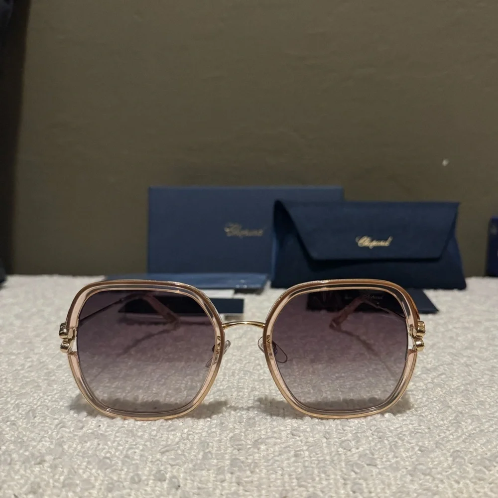 Chopard Happy Hearts Sunglasses 💕 Rose Gold Titanium - Crystal Hearts - Picture 2 of 10